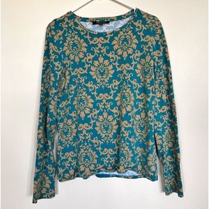 Long sleeved stretchy green patterned top Jones Studio
